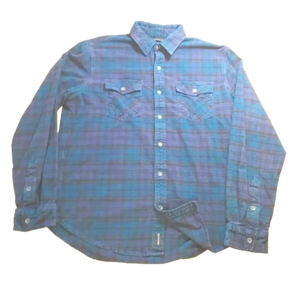 True Religion Flannel Shirt Biker Western Cowboy Rodeo Country Tartan Plaid Sz L